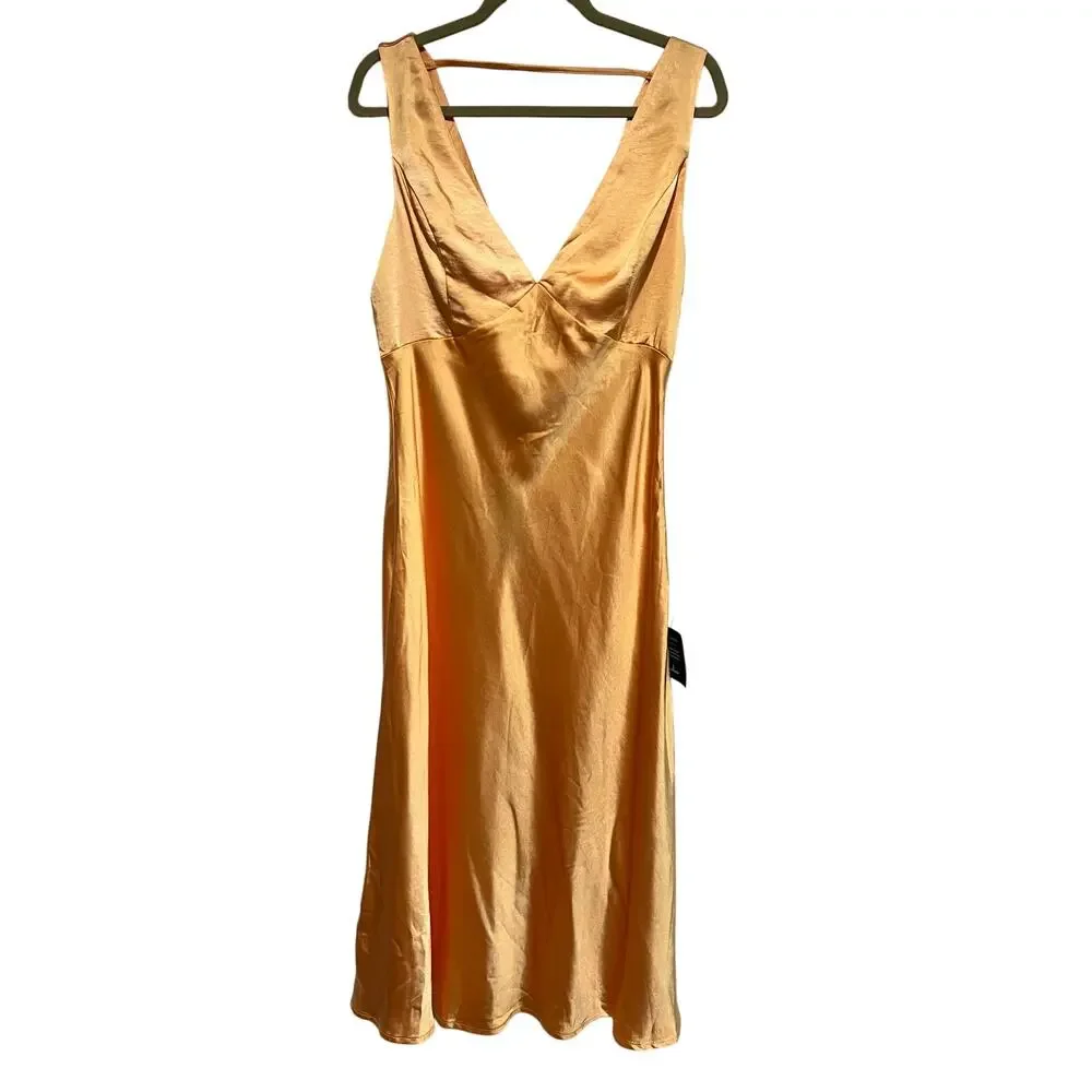 NEW Lulus Incredible Love Light Orange Satin Cowl Back Midi Slip Dress Size L